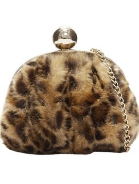 RARE Limited Edition Kate Spade Brown Leopard Print faux fur gold clasp Bag🤎💛